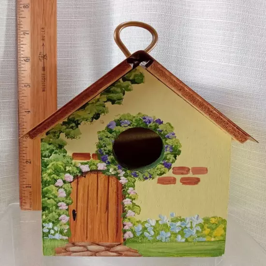 VTG 1999 B. Cummings Hand Painted Bird House Cottage Bird Watcher VTG NOS Rare