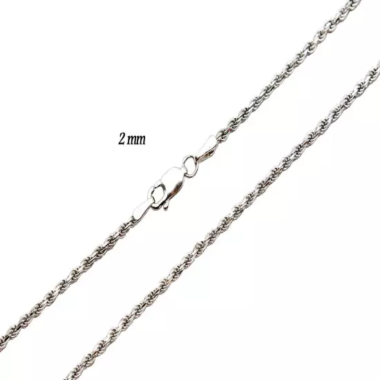 14k Solid White Gold Rope Chain Necklace D/cut 1mm-5mm Mens' Women Sz 16"-30"