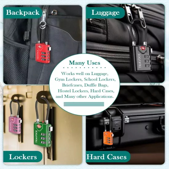 Search Alert TSA Approved Travel Combination Luggage Cable Locks for Suitcase, G