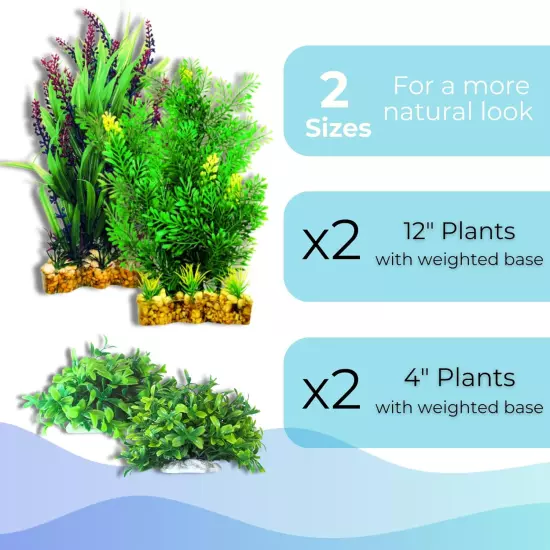 4 Pack Aquarium Plants with Non-Rusting Bases – Non-Toxic and Vibrant Colors – I