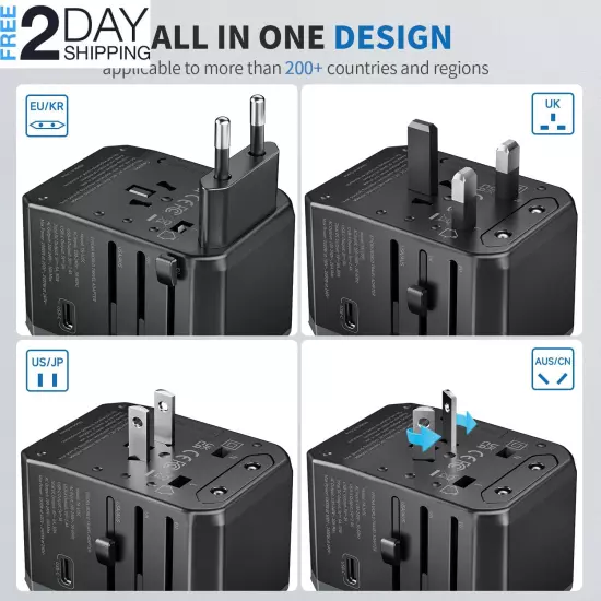 Universal Travel Adapter, International Power Plug Adapter with 3 USB-C and 2 US