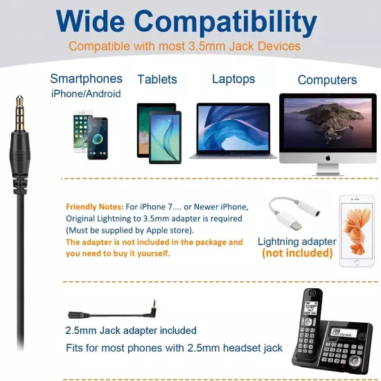 Cell Phone Headset with Microphone Noise Cancelling Call Controls 3.5mm Computer