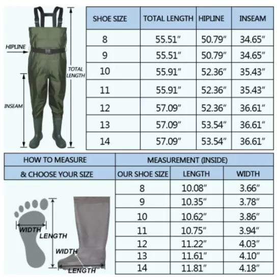 Fishing Hunting Chest Waders Bootfoot Wader Waterproof Nylon PVC US Size 8-14 