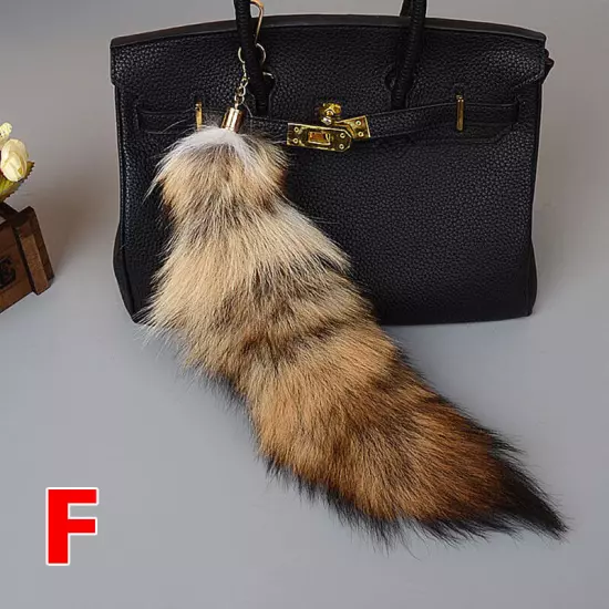 40CM Large Long Faux Fur Tail Keychain Key Ring Chain Bag Handbag Charm Decor