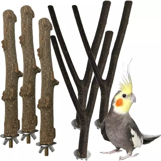 6 Packs Natural Bird Wood Perch Parakeet Standing Toy Sticks Parrot Paw Grinding