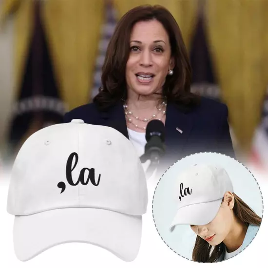 Kamala Comma La Hat (Embroidered Distressed Dad Cap) Kamala Harris Hats X7S3