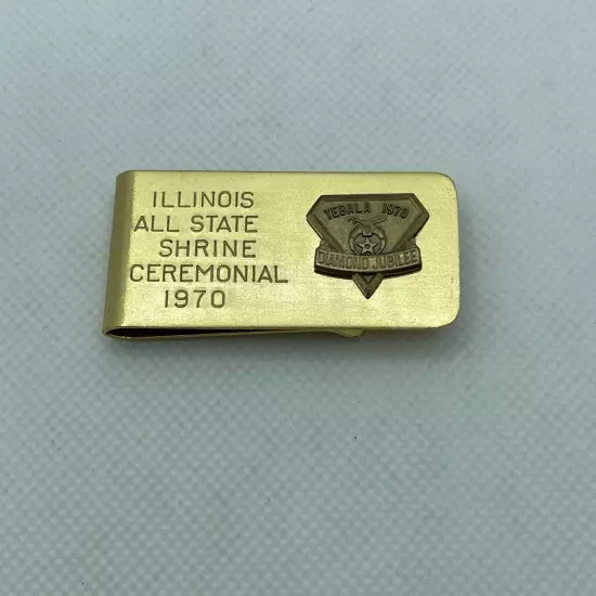 Vintage 1970's TEBALA Diamond Jubilee Money Clip Gold Tone ILLINOIS All State