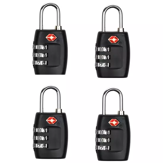 4x TSA Approved Luggage Lock Travel 3 Digit Combination Suitcase Padlock Reset