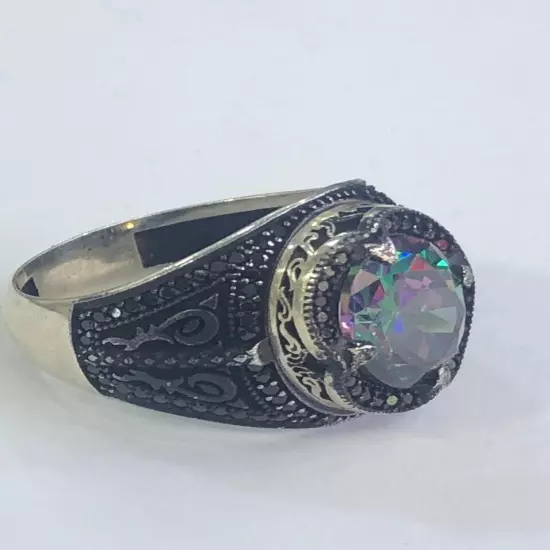 African Fire Opal Ring Men Silver 925,Royal,Rare,Luxuryخاتم اوبال افريقي فاير