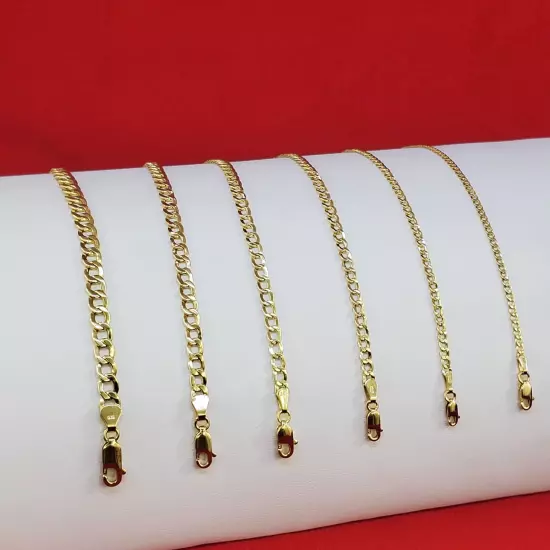 10K Solid Yellow Gold 2mm-7.5mm Curb Cuban Chain Link Necklace Bracelet 7"-30"