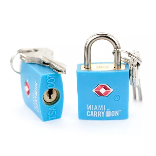 Miami CarryOn TSA Approved Padlock - Best Keyed Luggage Lock Light Blue (2 Pack)