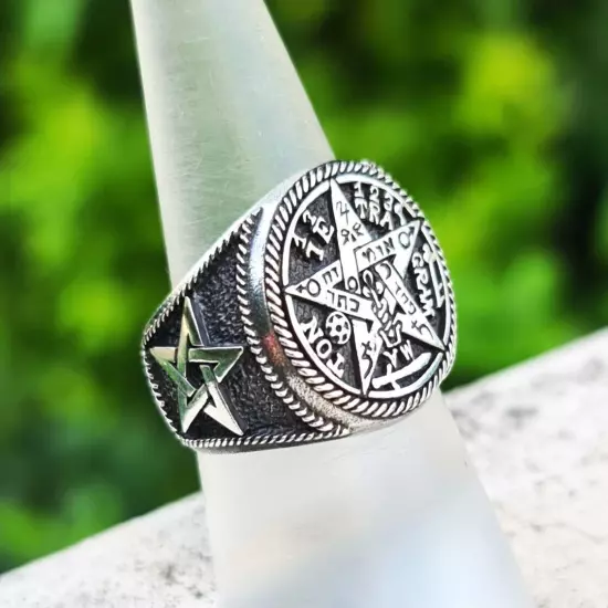 Tetragrammaton Ring 925 Sterling Silver Pentagram Solomon Seal Sacred Talisman