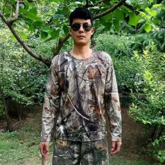 Breathable Mesh Long Sleeve Tops Bionic Camouflage Hunting Clothes Mens T-shirts