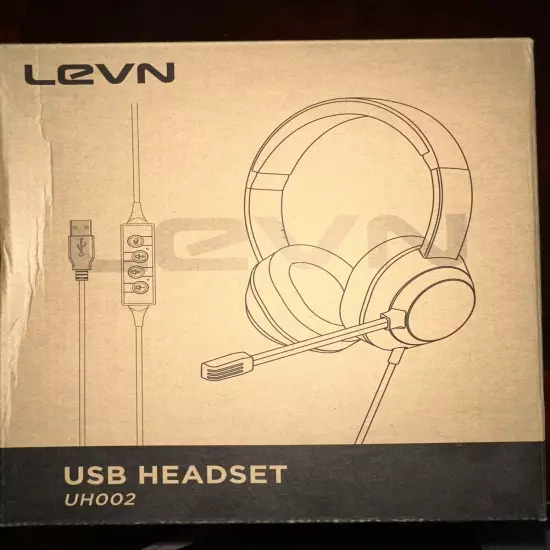 LEVN USB Headset For PC with Microphone Noise Cancelling & Audio Controls