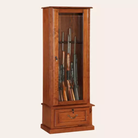 8-GUN LOCKING WOOD Display Cabinet w/ Storage Shelf, Cherry, Rifles & Shotguns