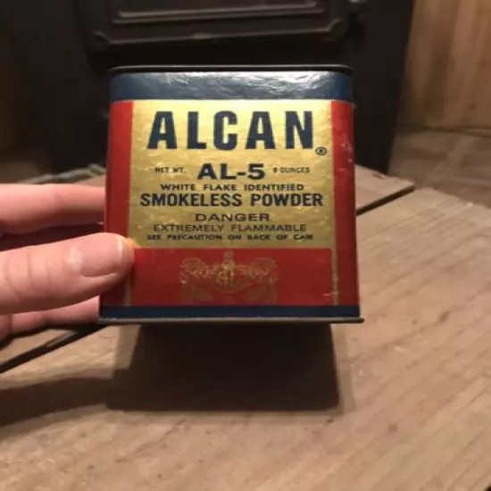 Vtg Alcan Sweeden Black Powder Can Empty AL-5 White Flake