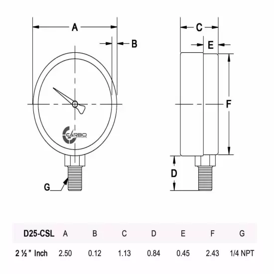 2-1/2" Vacuum Gauge - Chrome Plated Steel Case, 1/4"NPT, Lower Mnt. -30 inHg/0