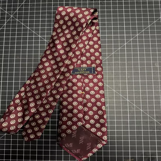 XMI Silk Tie. Maroon w Brown Floral. 59” x 3.75”