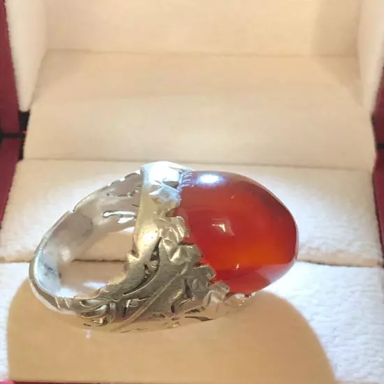 Agate Ring Men Silver 990,Yemen,Aqeeq,,Rare,Royal,Luxuryخاتم عقيق يمني كبدي فحل