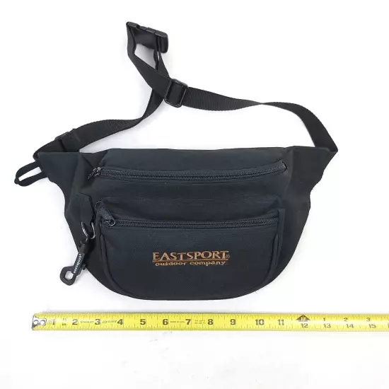 Vintage 90's EASTSPORT Fanny Pack Hiking Travel 3 Pouch Black w/ Key Clip MINT