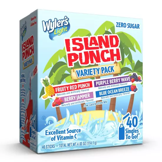 Wyler's Light Island Punch Singles to Go Variety Pack Fruity Red Punch Purple...