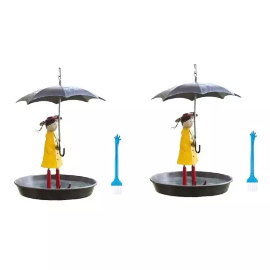 Outdoor Hanging Bird Feeder Set with Metal Chain and Umbrella Girl Shape,3343