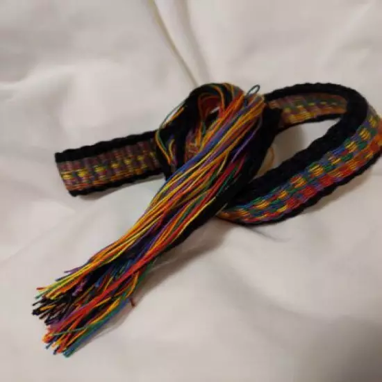 Item93020201 Powder horn strap belt Rainbow and black cotton 42.5" long x 7/8"