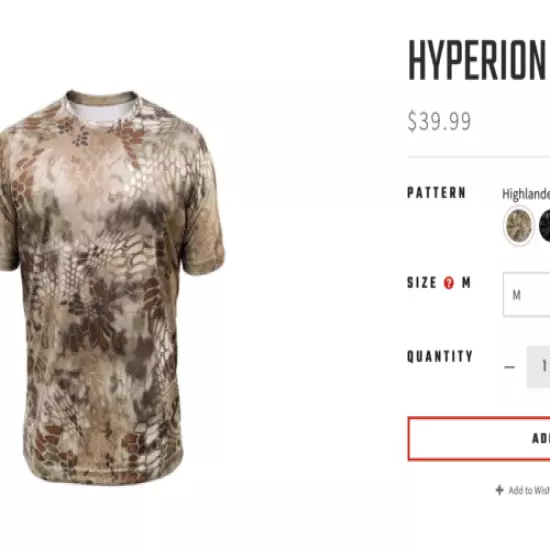 Kryptek Camouflage Men's Medium Highlander Hyperion SS Crew Hot Weather Shirt 