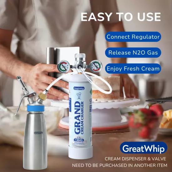 Whipped Cream Charger 2.2L 1364g X 4 Tanks Cannister GreatWhip Professional Pure