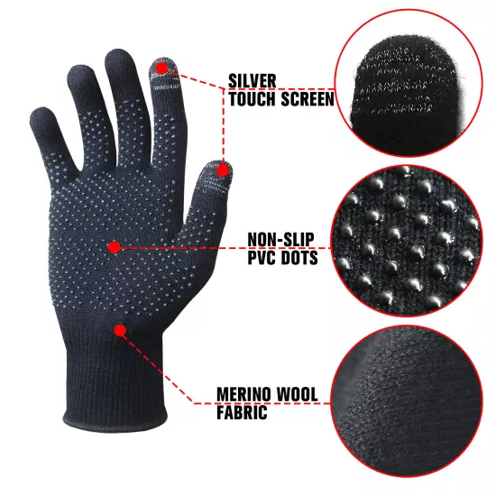 EvridWear Men Women Merino Wool Knit Liner Gloves Finger/Fingerless/Touchscreen