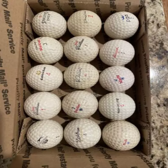 15 Vintage Golf Ball Lot Nicklaus, Spalding, Hogan, Golden Ram, Dunlop, Rawlings