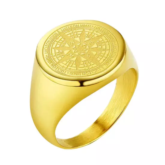 Valily Mens Compass Ring Gold Stainless Steel fashion Navigator Jewelry for Men