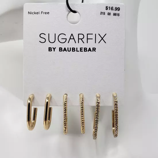 NWT Sugarfix by Baublebar Gold-Tone Lot of 7 Earrings Hoop Cuff Pearl Rhinestone