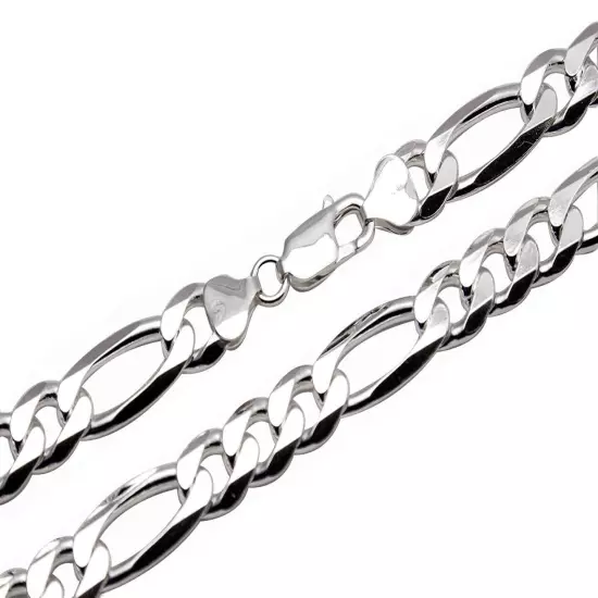 .925 Sterling Silver Figaro Link Chain Necklace 1mm-17mm Sz 16"-36"