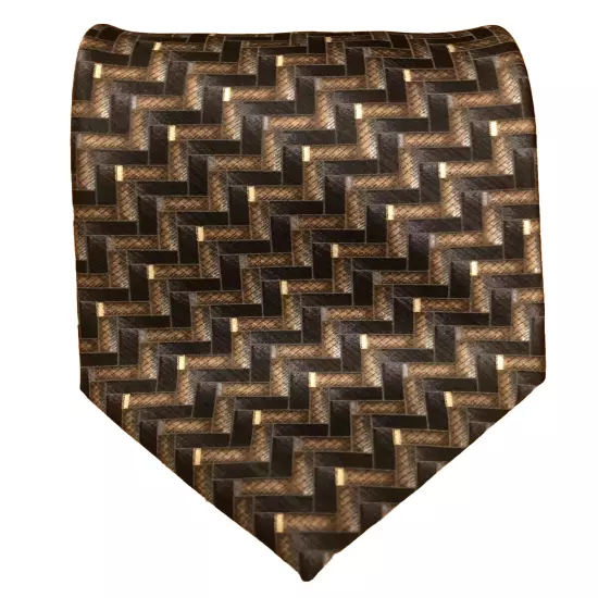 Pronto Uomo Silk Tie, Blue & Brown Geometric Design