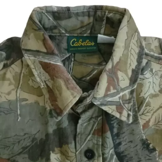 VINTAGE Cabelas Camo Flannel Mens Shirt Button Up Hunting Starlite 1992 Size L