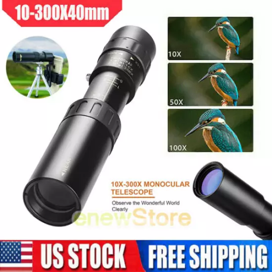  10-300X 40mm Zoom High Power BAK4 Starscope Monocular Telescope Waterproof+Case