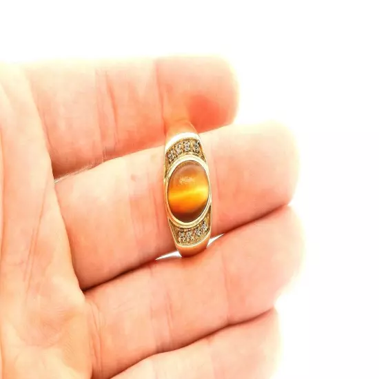 Men's 10K Yellow Gold Tiger's Eye Ring Size 12 8g