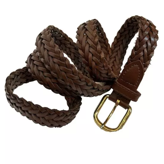 Men's Braided Woven Genuine Split Leather Brown Belt Size 40