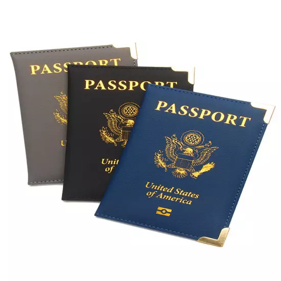 PU Leather Travel USA Passport Cover Passport Clip Thin Travel Document Case ↻