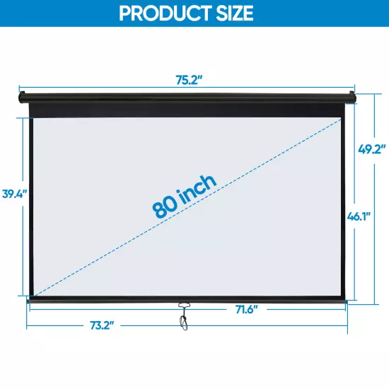 80 inch Projection Screen Movie Theater Portable 16:9 HD Rear Front Movie Black