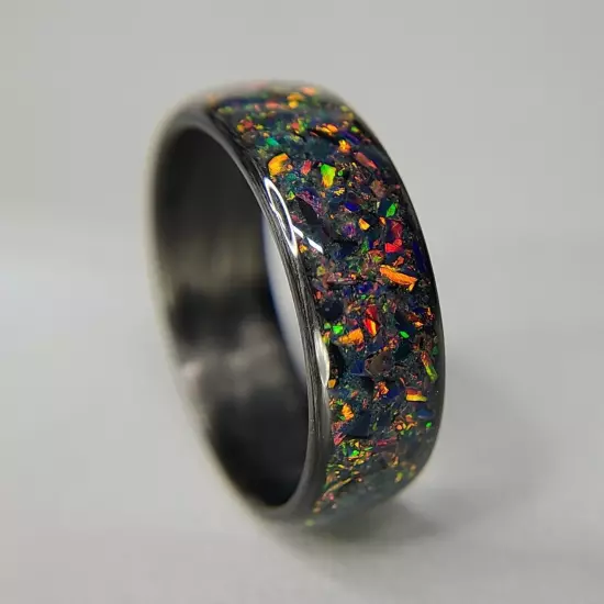 Carbon Fiber Ring with Fire Opal inlay - Handcrafted - Sizes 4-16 - Custom Width