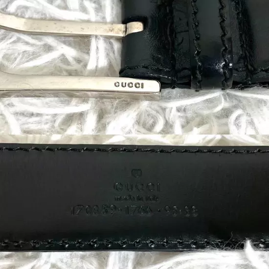 GUCCI GG Shima Leather Brand Logo Embossed Belt Black Black