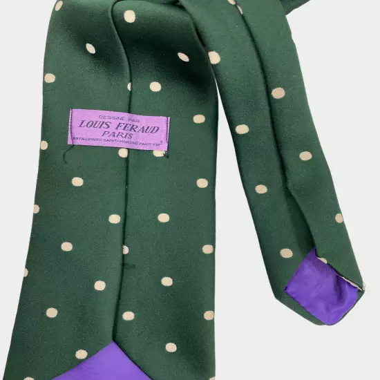 Vintage Louis Feraud Green Polka Dot Wide 1970's Necktie Tie Men's 4.2" x 57"