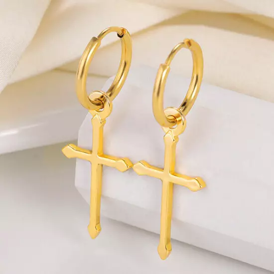 Fashion 18k Gold Plated Cross Dangle Drop Earring Women Jewelry Gift Accessories