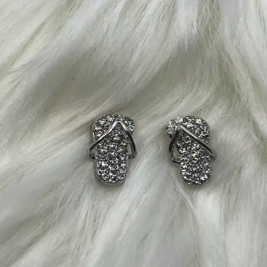 Dainty Silver Tone Rhinestones Sandle Mini Stud Earrings w/ Gift Box