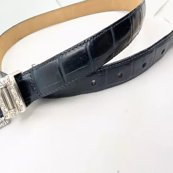 Vtg Brighton Silver On Genuine Black Leather Croc STYLE Belt B30023 Sz L 34"