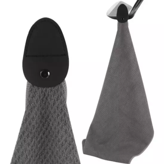 2 PACK MAGNETIC GOLF MICROFIBER TOWELS, BLACK/GRAY STICKS TO GOLF CART OR CLUBS