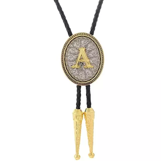 Bolo tie for Men Western Cowboy Golden Initial Letter A to Z Costume Bolo ties