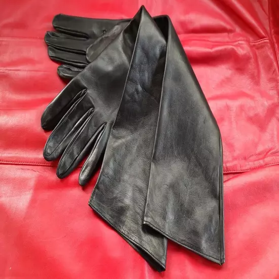 SIZE 7 1/2 - 19" LONG UNLINED KID LEATHER ITALY = EVENING FORMAL CASUAL BOUDOIR